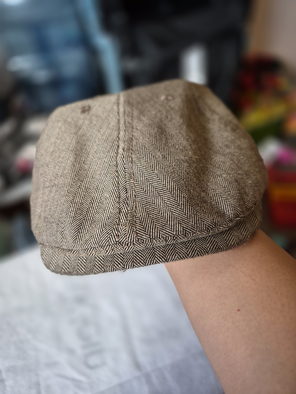 Original Penguin Brown Herringbone Newsboy Cap